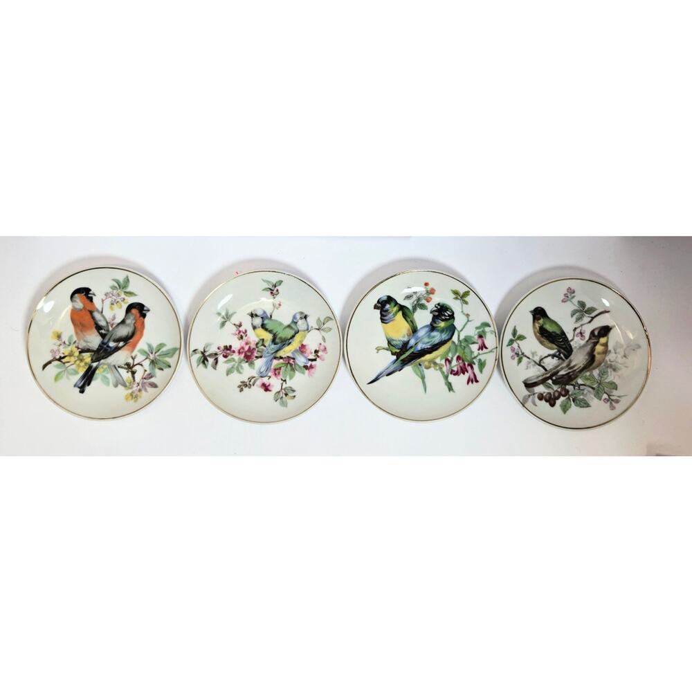 Japanese mini porcelain Songbird Plates with Gold Rims